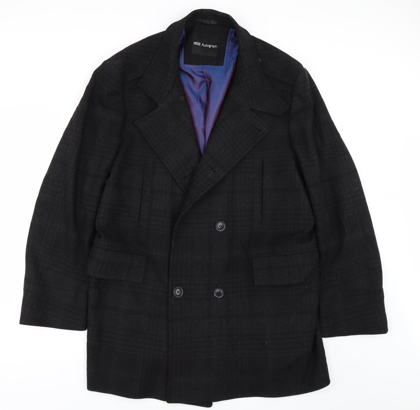 M&S Mens Black   Trench Coat Coat Size XL