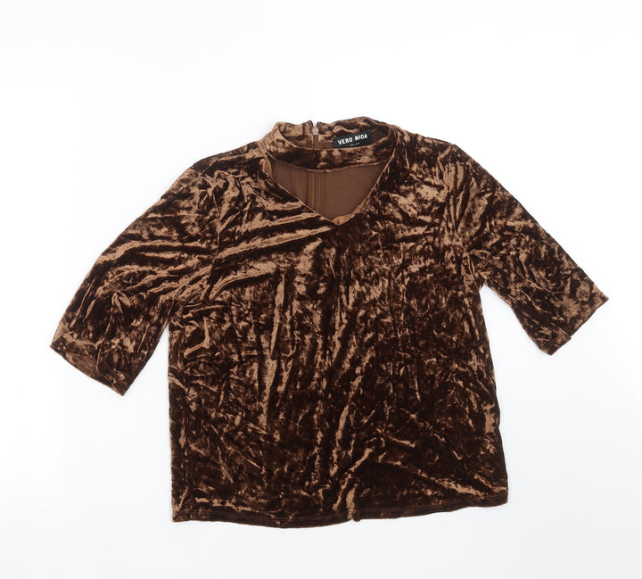 VERO MODA Womens Brown   Basic T-Shirt Size M  - Choker style neck
