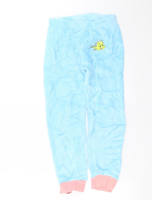 Front view of Disney girls’ blue solid pyjama pants, size 7-8, years - flounder