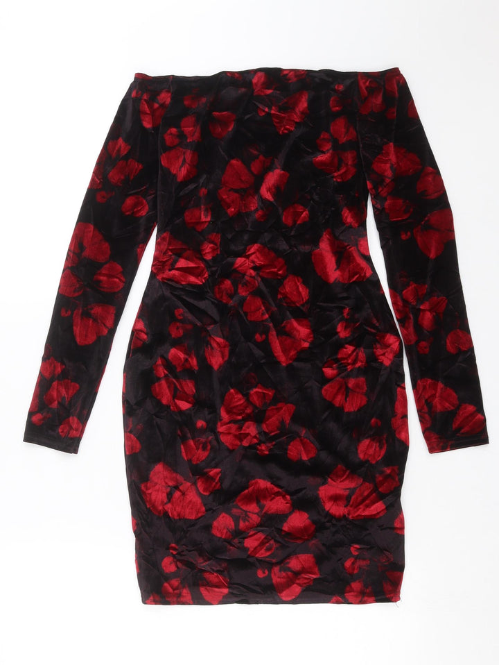Boohoo Womens Black Floral Mini Size 8