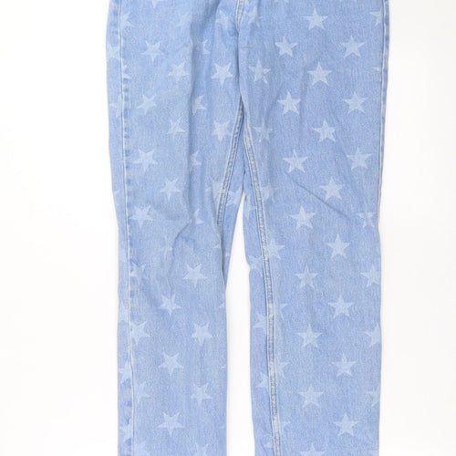 Nasty Gal Womens Blue Geometric Denim Straight Jeans Size 8 L31 in - Star Pattern
