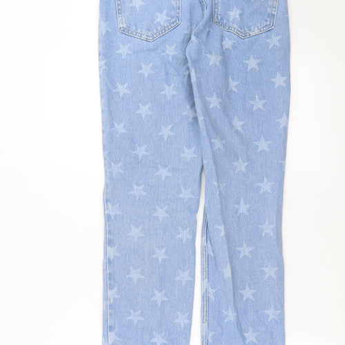 Nasty Gal Womens Blue Geometric Denim Straight Jeans Size 8 L31 in - Star Pattern