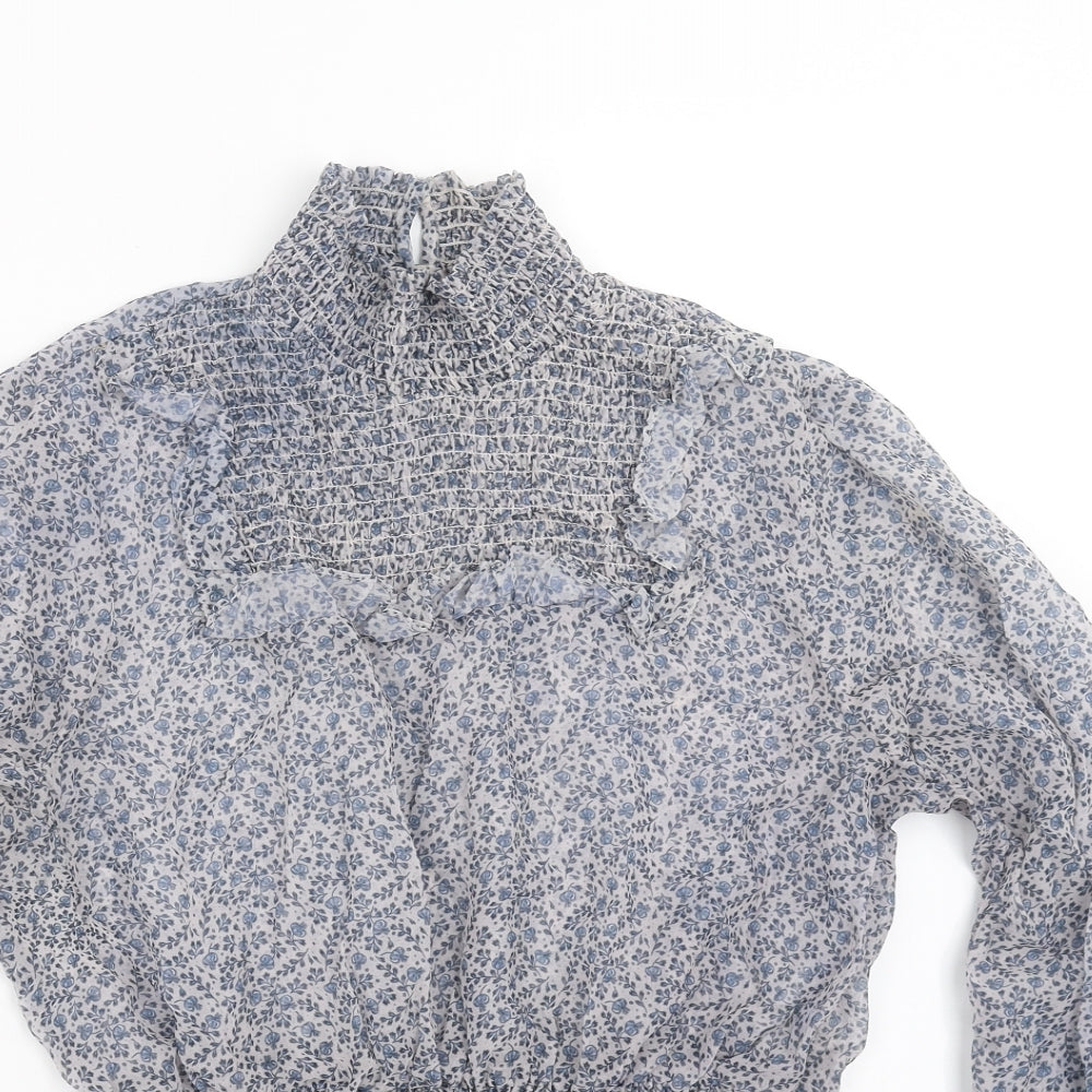 H&M Womens Blue Floral  Basic Blouse Size 14