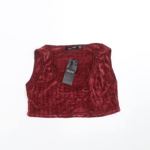 Misspap Womens Red Striped  Cropped T-Shirt Size 8