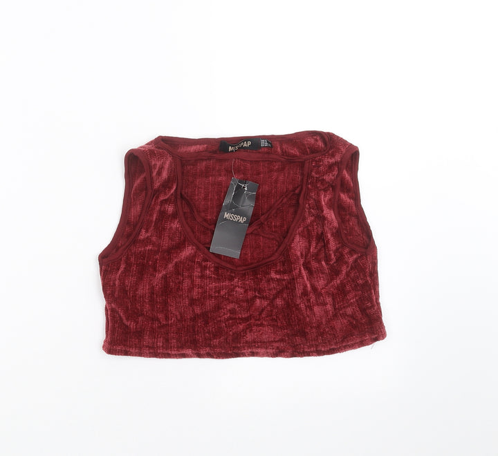 Misspap Womens Red Striped  Cropped T-Shirt Size 8