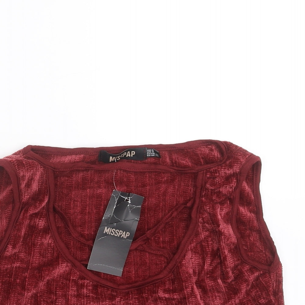 Misspap Womens Red Striped  Cropped T-Shirt Size 8