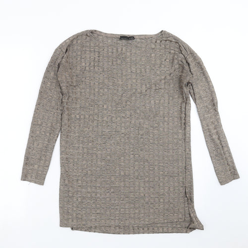 Zara Womens Brown Check  Basic T-Shirt Size S