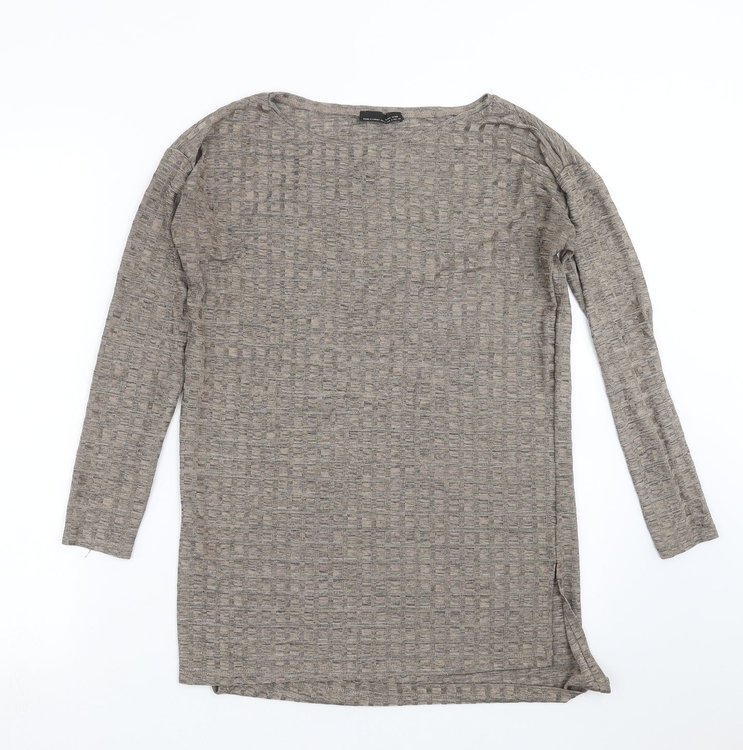 Zara Womens Brown Check  Basic T-Shirt Size S