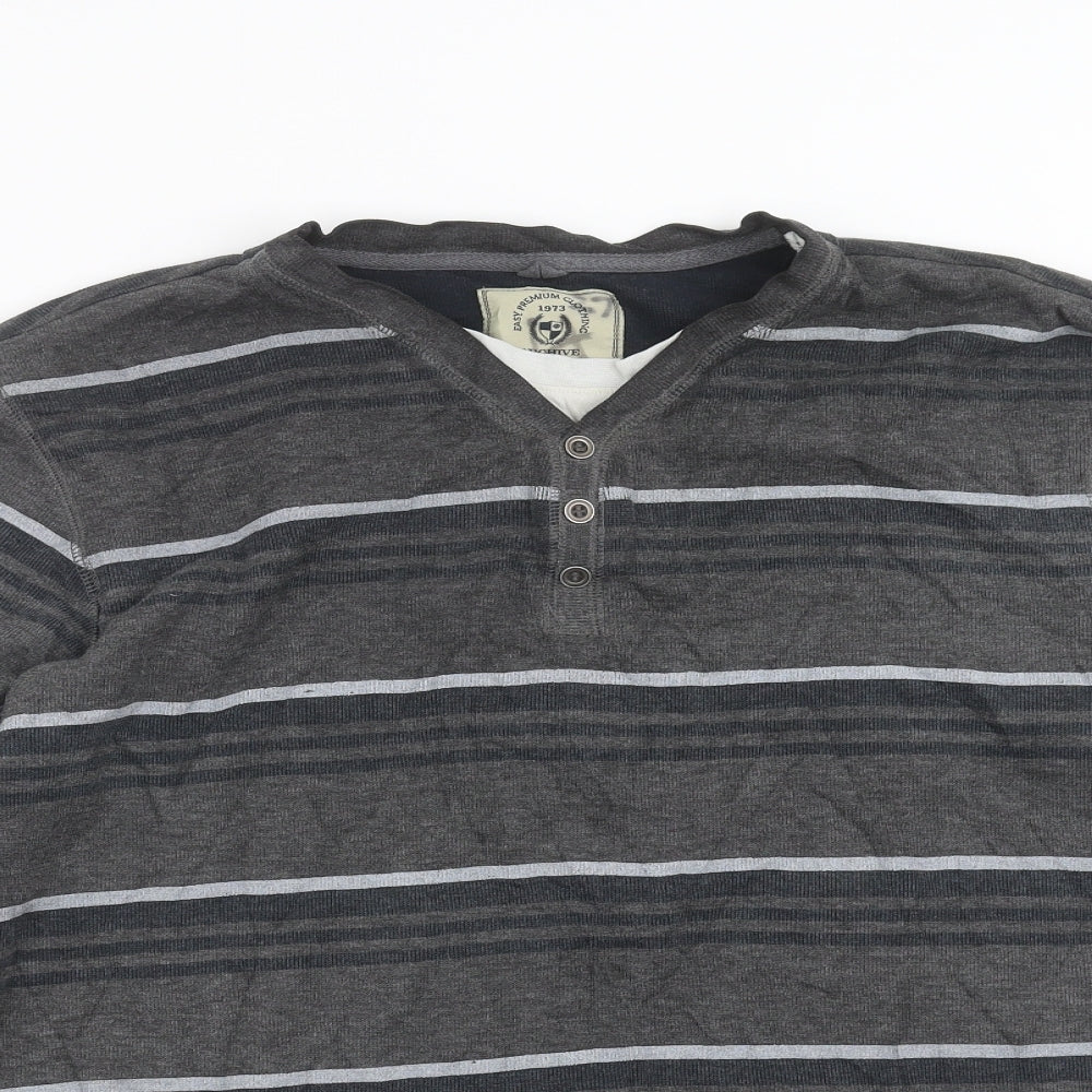 easy premium clothing Mens Grey Striped   T-Shirt Size XL