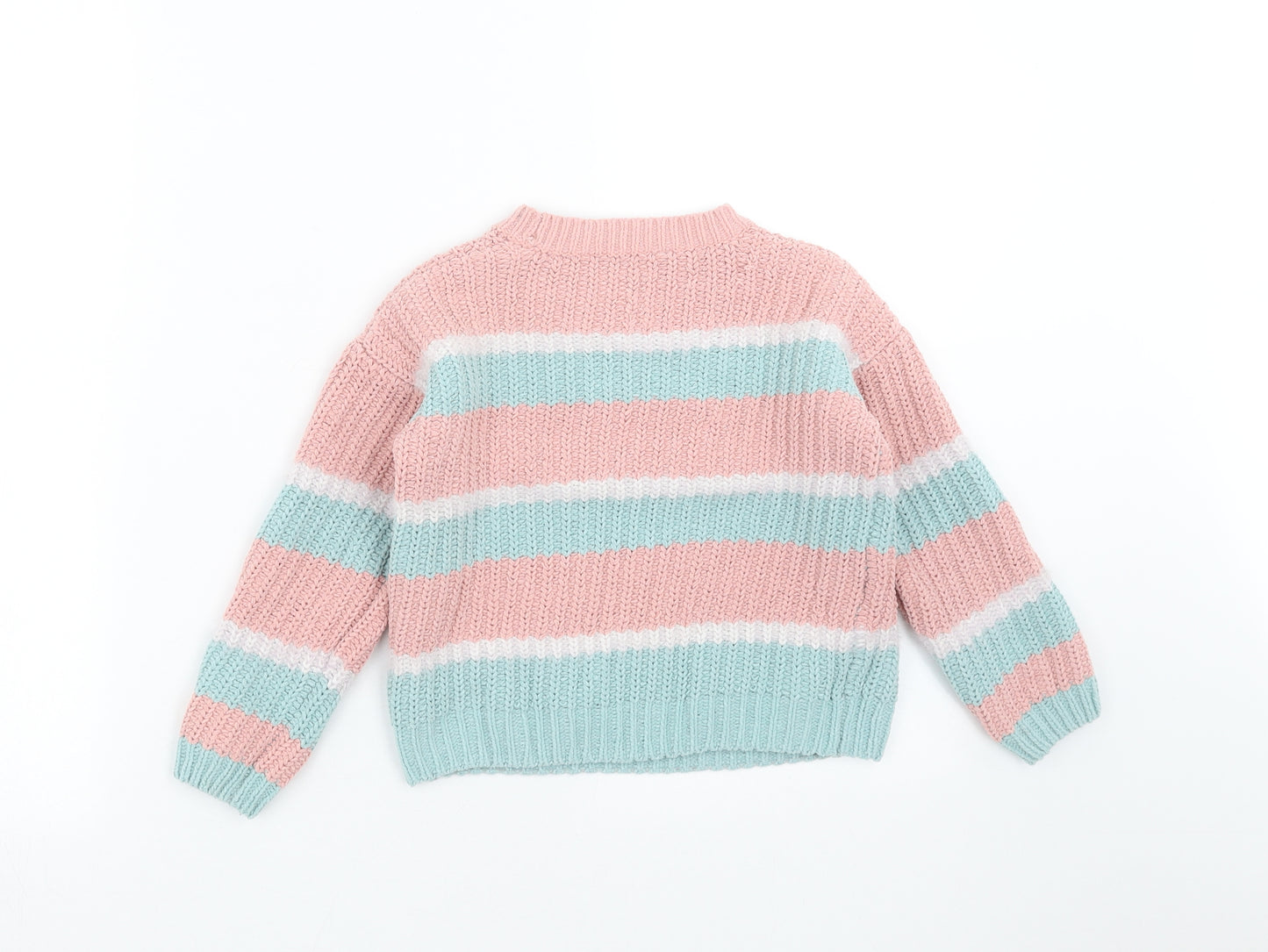 George Girls Green Striped Knit Pullover Jumper Size 7-8 Years