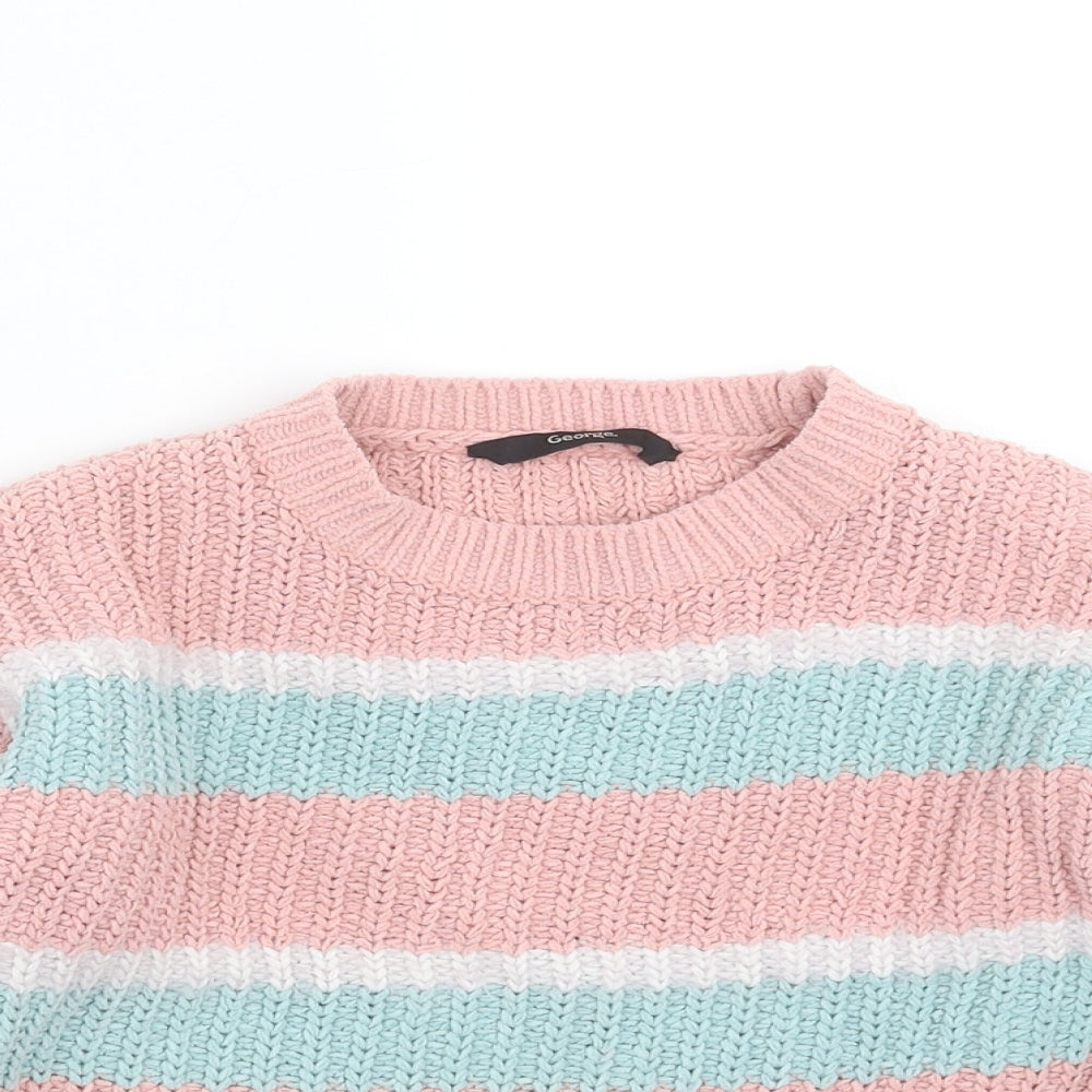 George Girls Green Striped Knit Pullover Jumper Size 7-8 Years