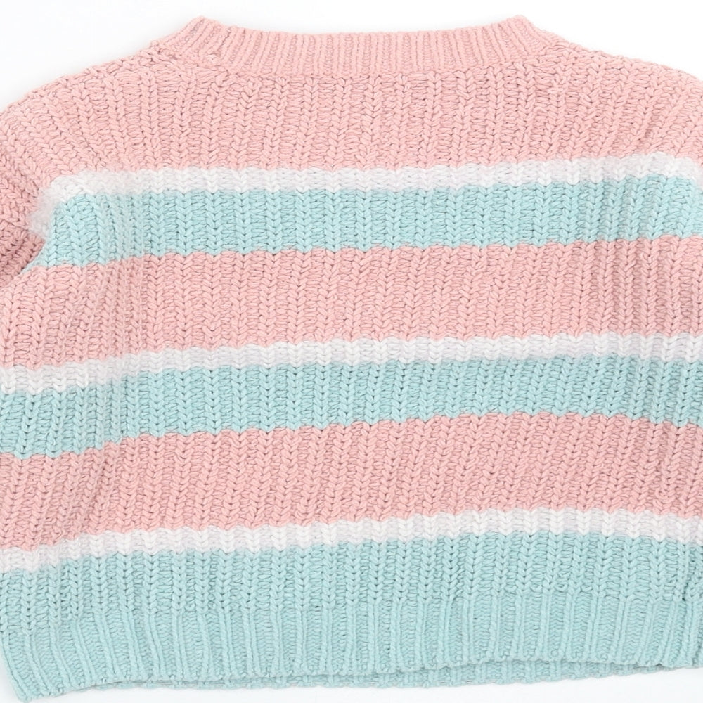 George Girls Green Striped Knit Pullover Jumper Size 7-8 Years