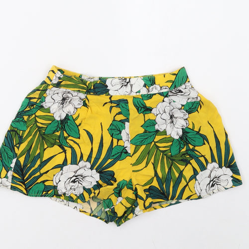 Matalan Womens Yellow Floral  Paperbag Shorts Size 8