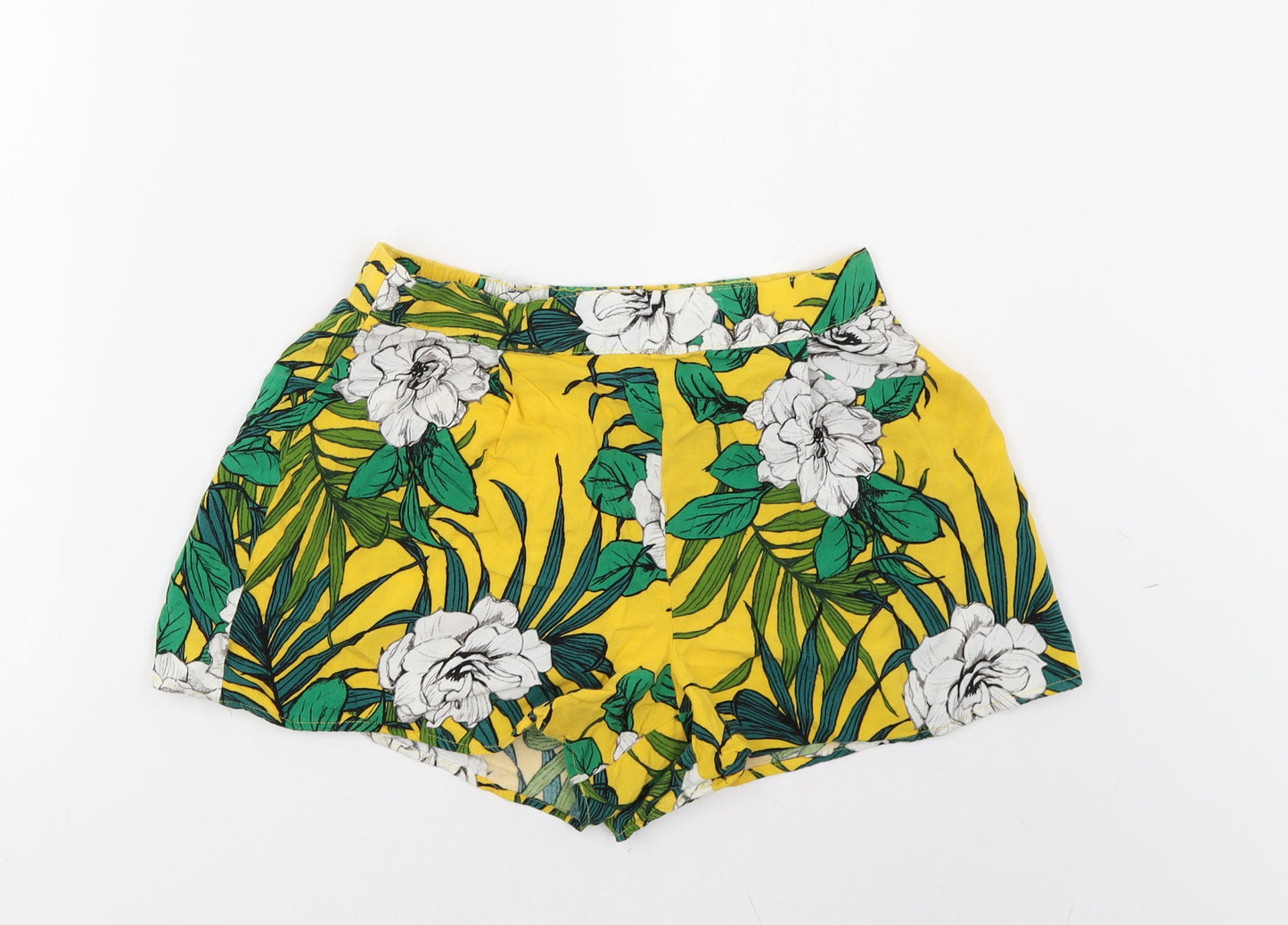 Matalan Womens Yellow Floral  Paperbag Shorts Size 8