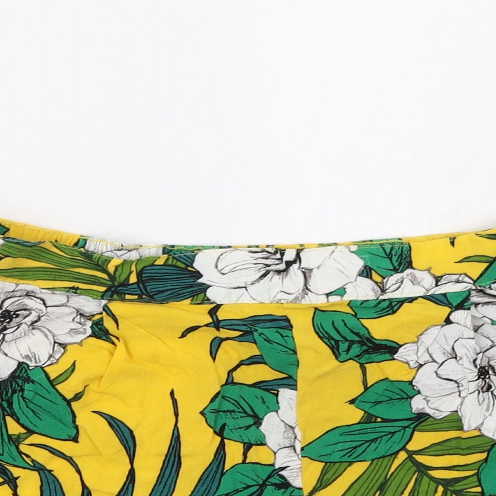 Matalan Womens Yellow Floral  Paperbag Shorts Size 8