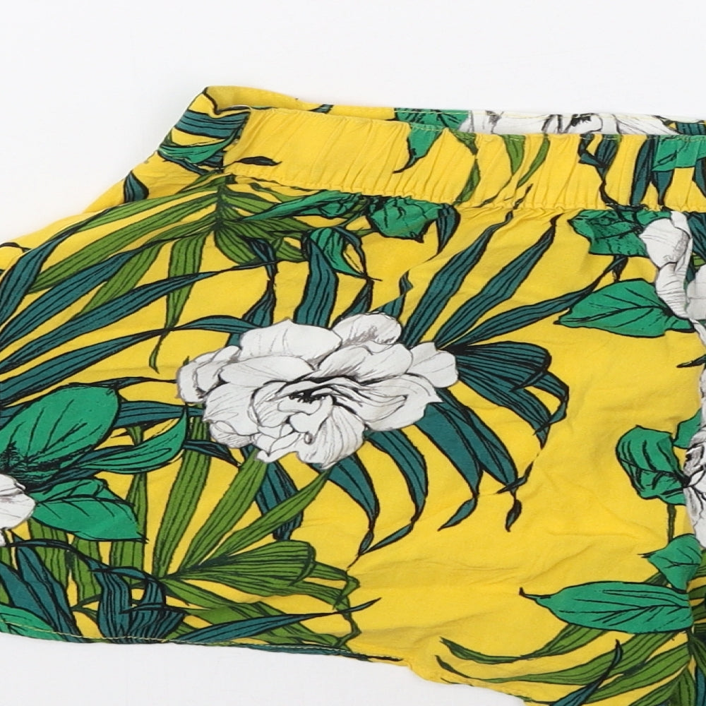 Matalan Womens Yellow Floral  Paperbag Shorts Size 8