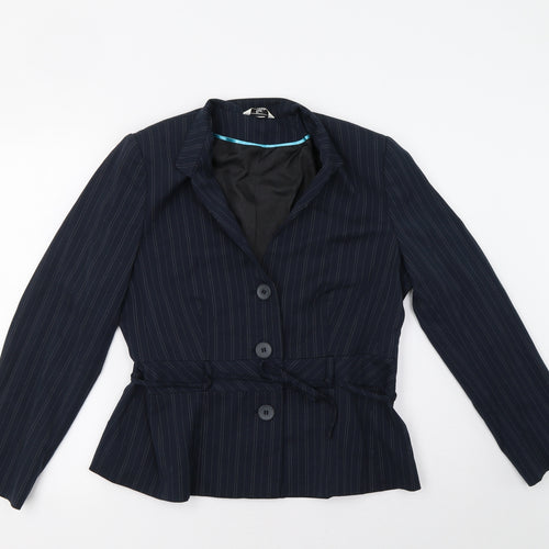 fliss Womens Blue Striped  Jacket Blazer Size 14