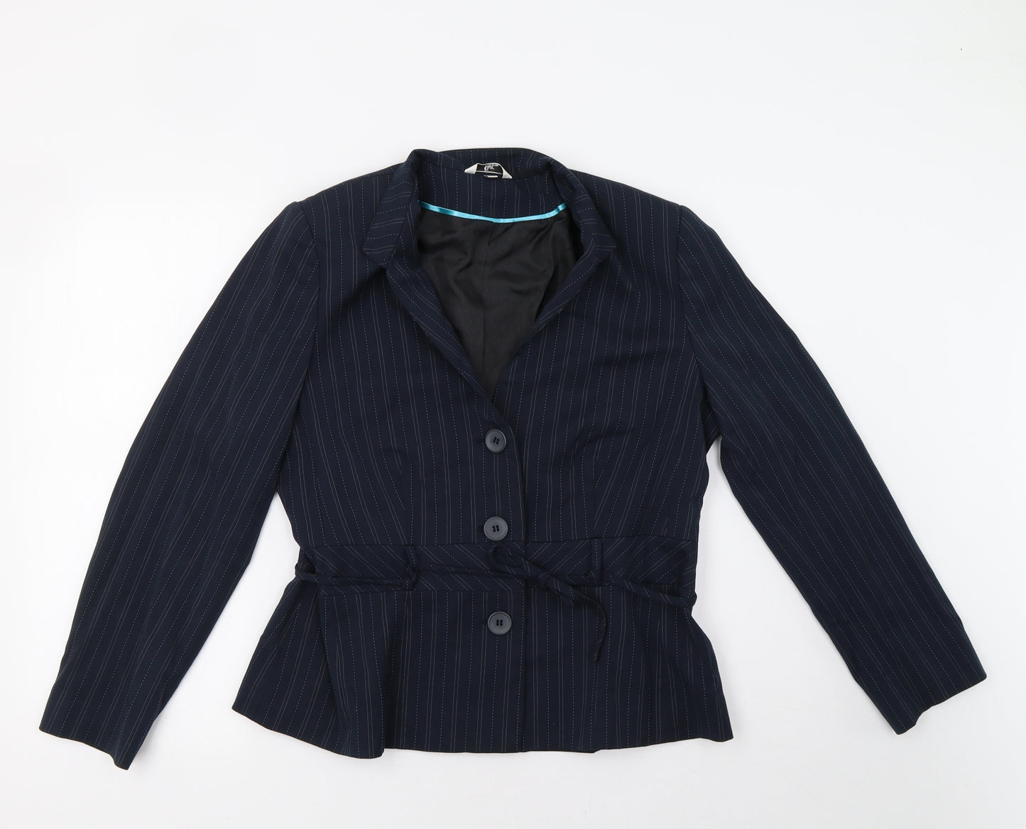 fliss Womens Blue Striped  Jacket Blazer Size 14