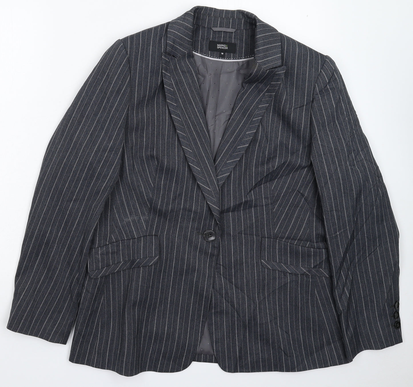 Marks and Spencer Womens Grey Striped  Jacket Suit Jacket Size 18