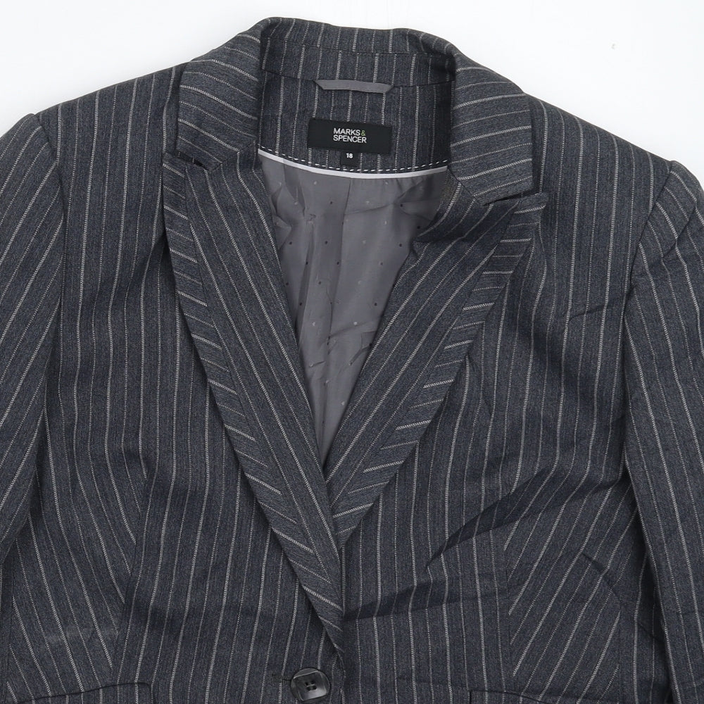 Marks and Spencer Womens Grey Striped  Jacket Suit Jacket Size 18
