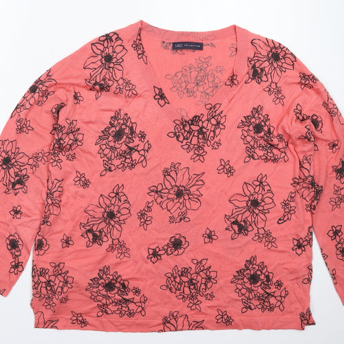 Marks and Spencer Womens Red Floral Knit Pullover Jumper Size L