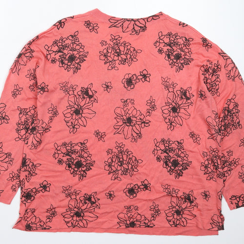 Marks and Spencer Womens Red Floral Knit Pullover Jumper Size L