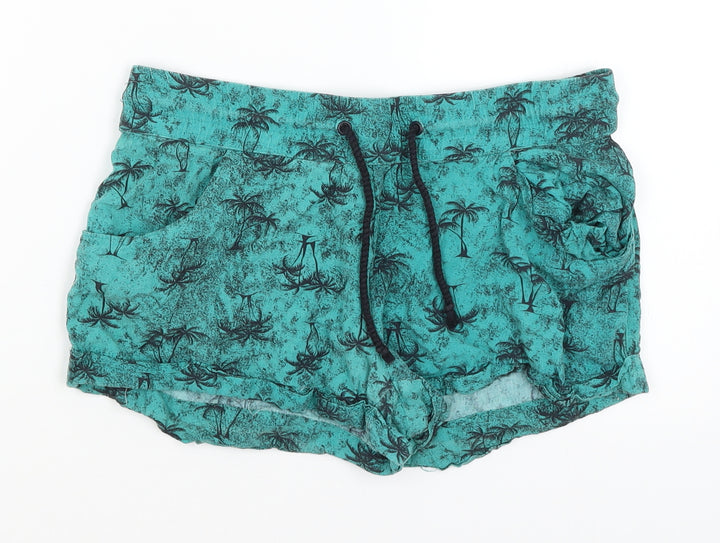 Red Herring Womens Blue Hot Pants Shorts Size 8 - Palm Trees
