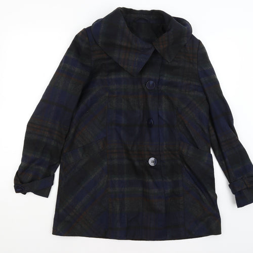 F&F Womens Blue Plaid  Overcoat Coat Size 10