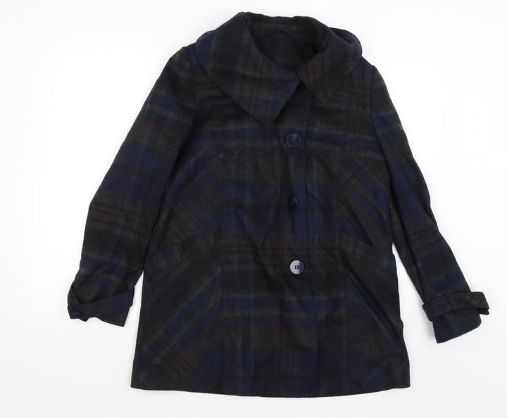 F&F Womens Blue Plaid Overcoat Coat Size 10