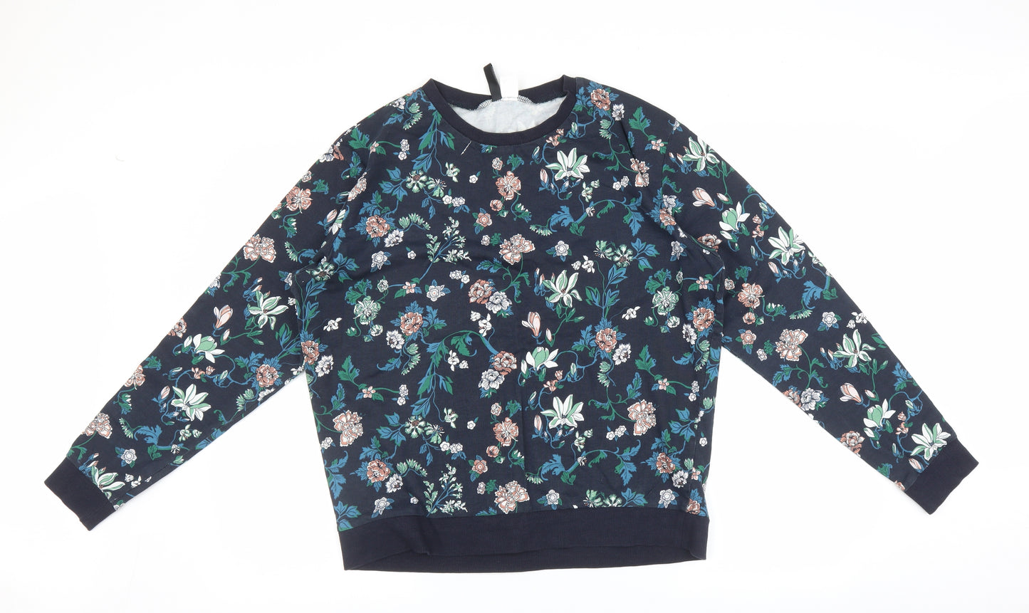 H&M Womens Blue Floral  Pullover Sweatshirt Size L