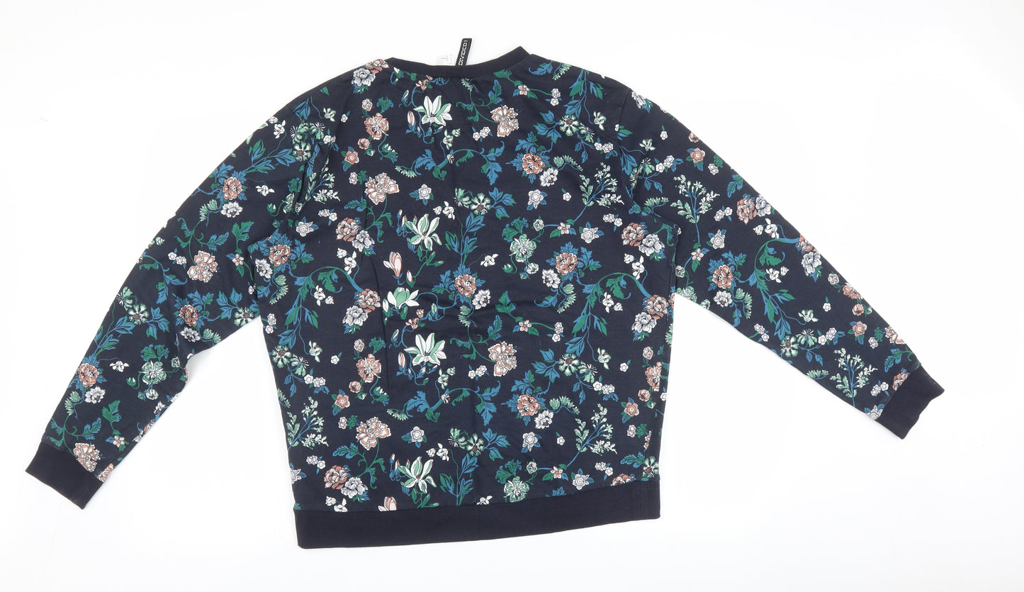 H&M Womens Blue Floral  Pullover Sweatshirt Size L