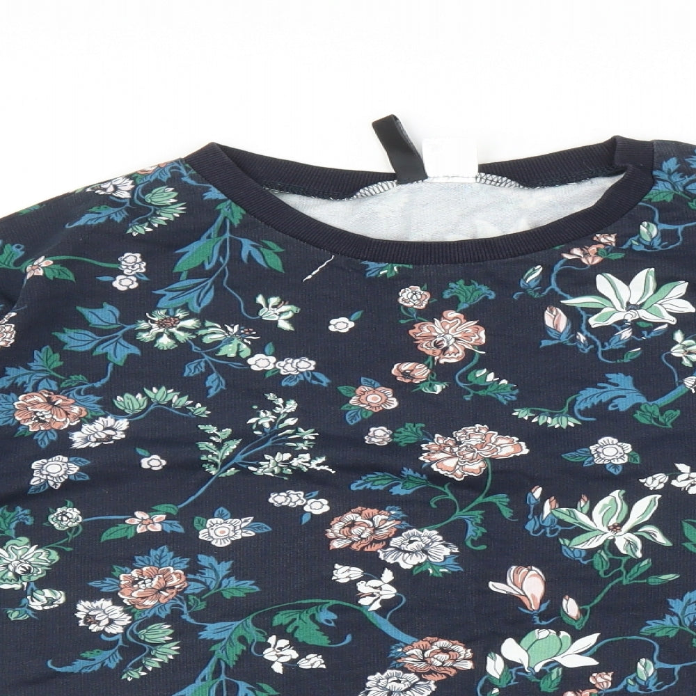H&M Womens Blue Floral  Pullover Sweatshirt Size L