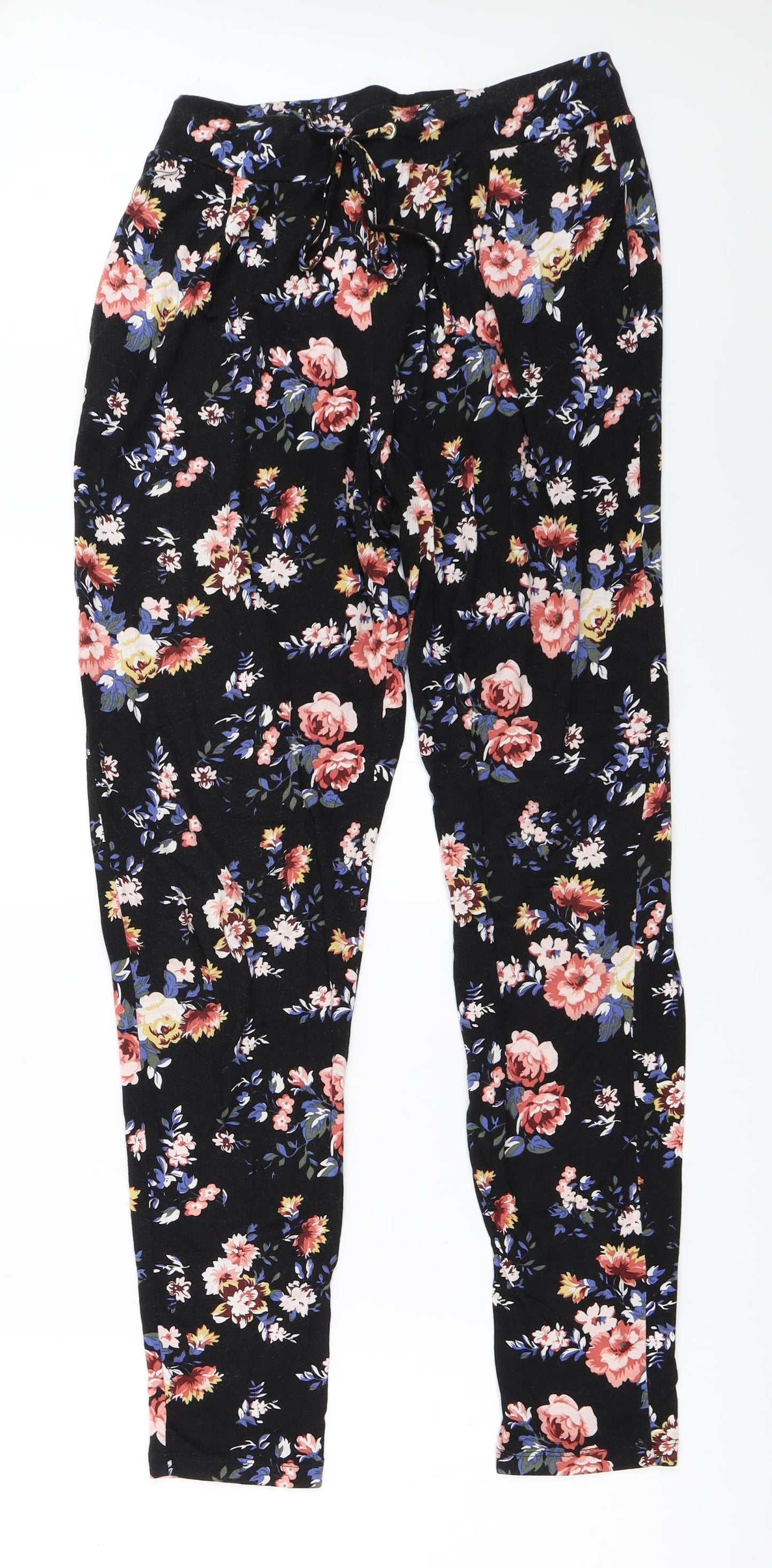 Peacocks Womens Black Floral  Capri Trousers Size 10 L29 in