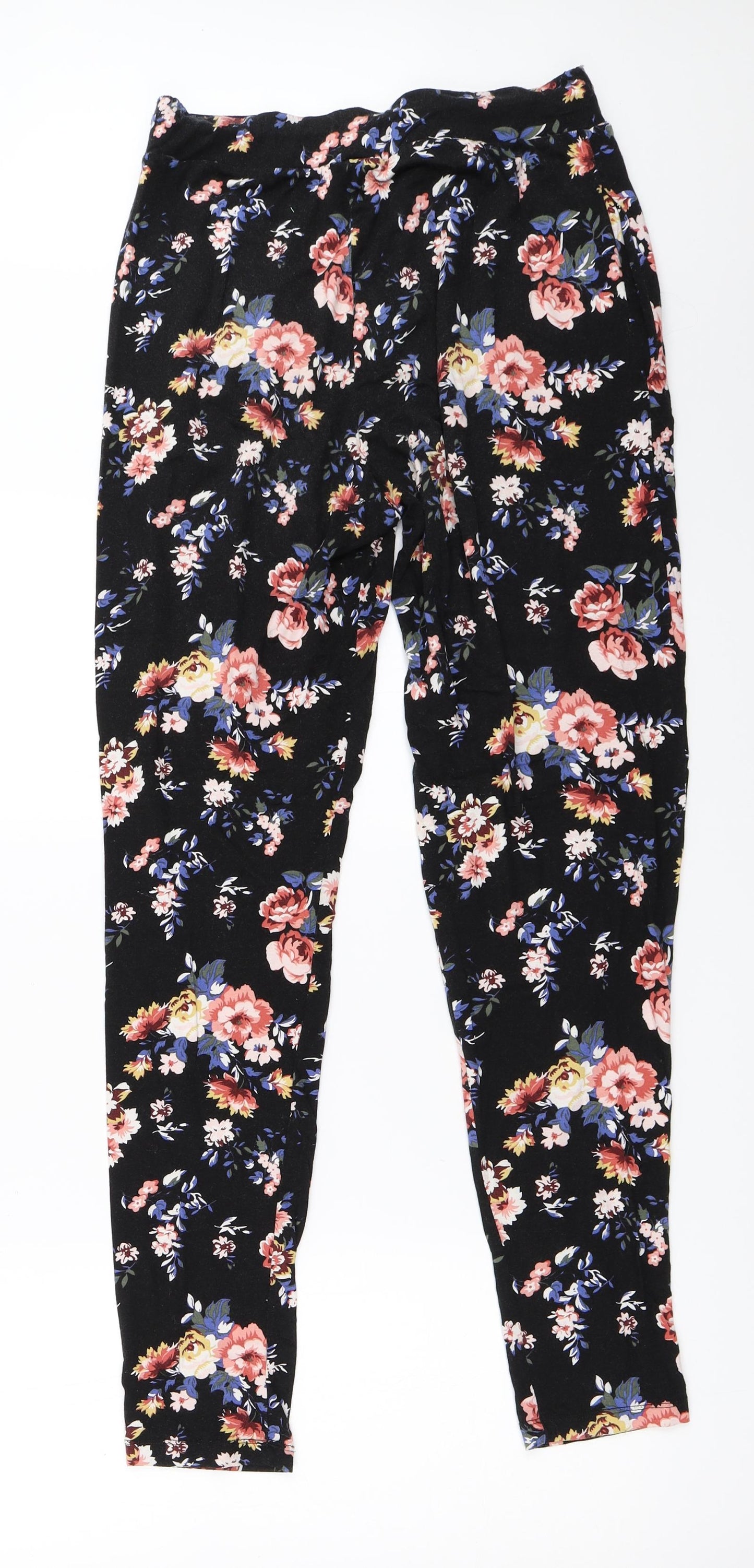 Peacocks Womens Black Floral  Capri Trousers Size 10 L29 in