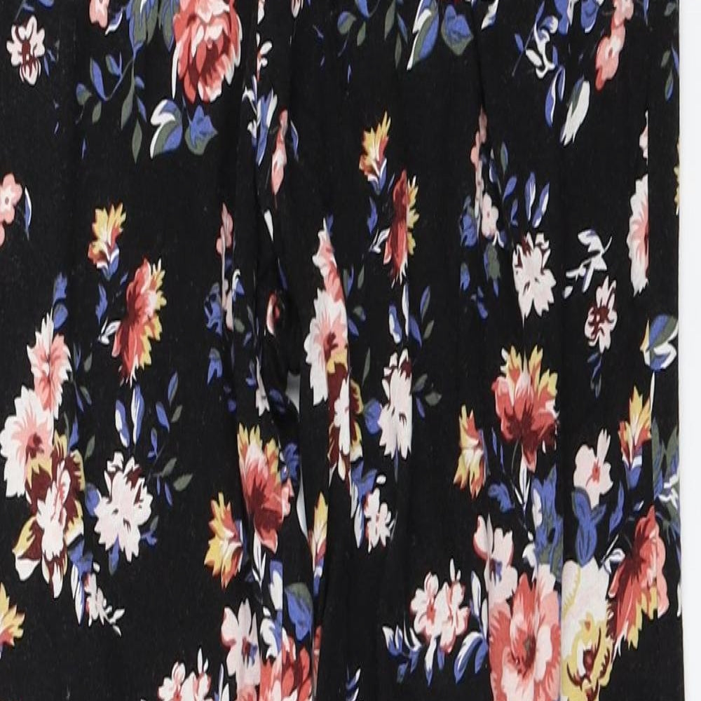 Peacocks Womens Black Floral  Capri Trousers Size 10 L29 in
