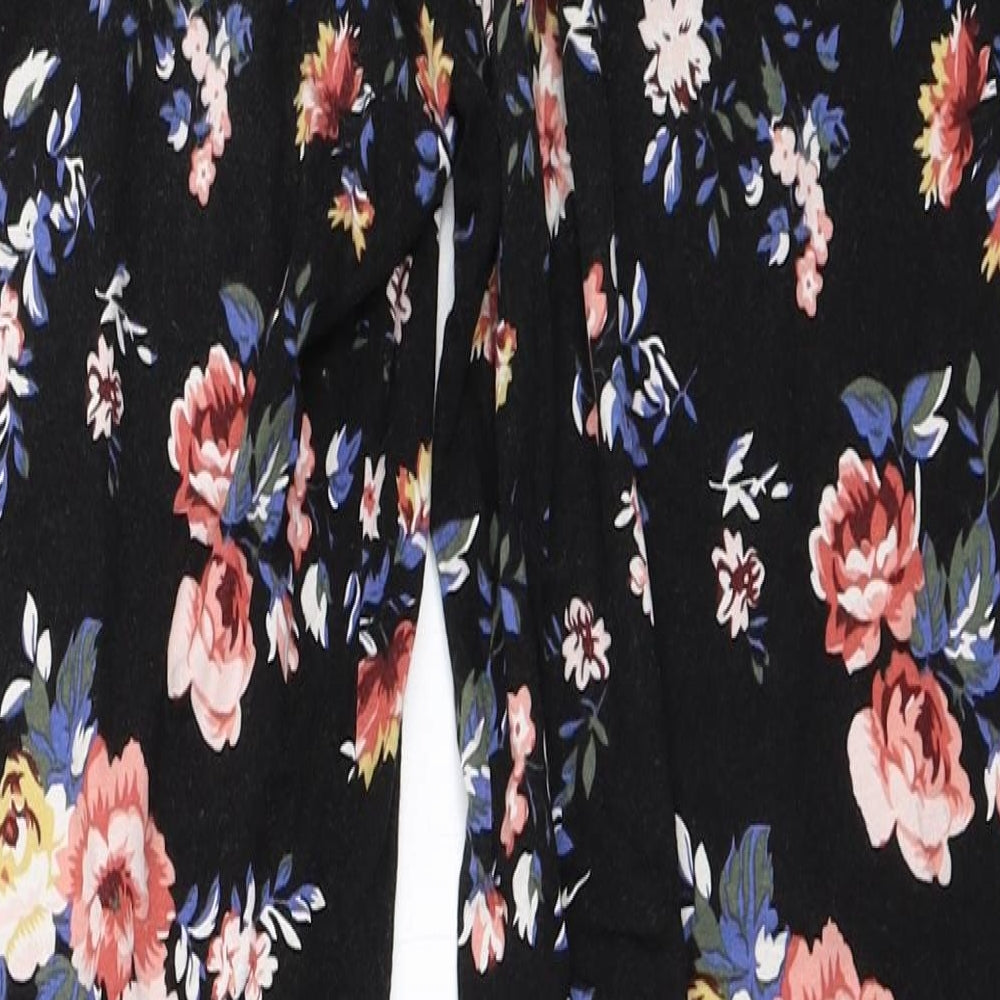 Peacocks Womens Black Floral  Capri Trousers Size 10 L29 in