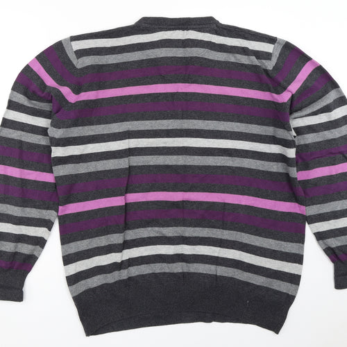 Easy Mens Grey Striped  Pullover Jumper Size L