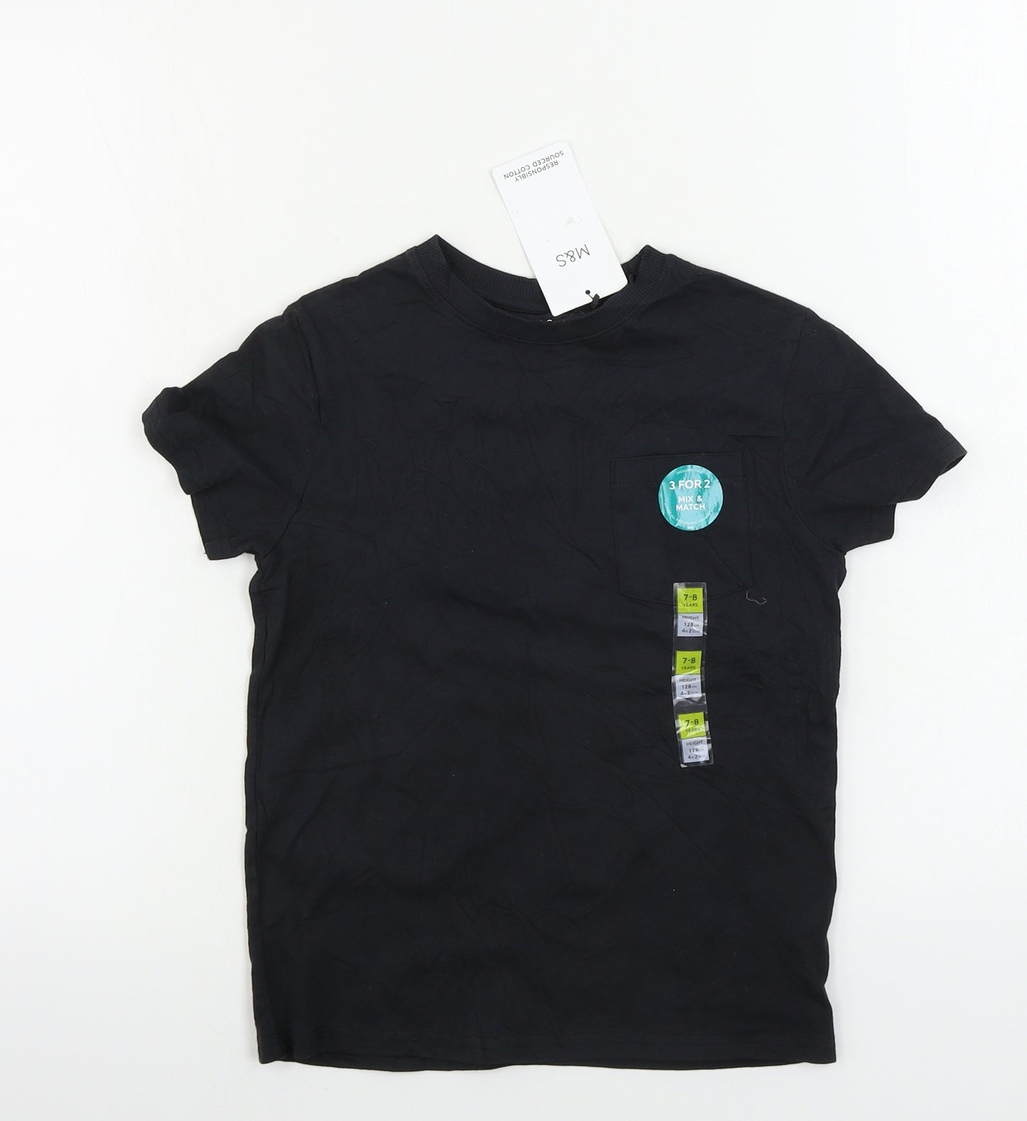 Marks and Spencer  Boys Black   Basic T-Shirt Size 7-8 Years