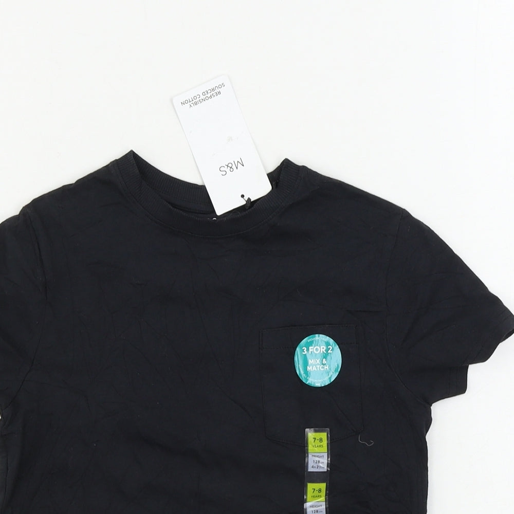 Marks and Spencer  Boys Black   Basic T-Shirt Size 7-8 Years