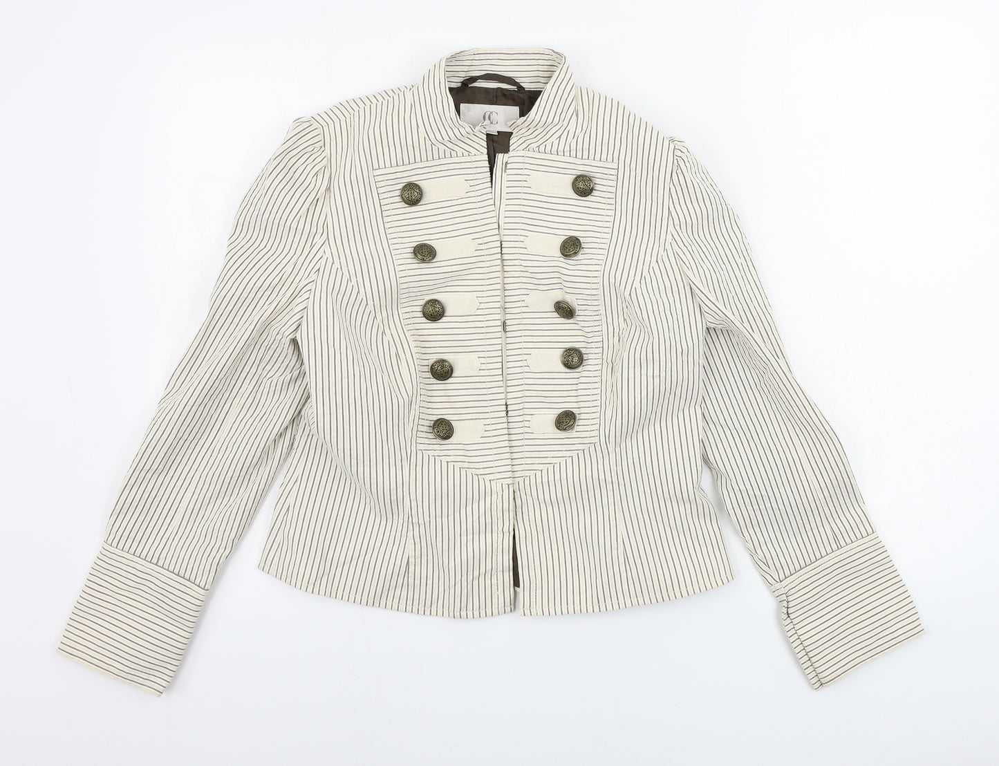 Country Casuals Womens Beige Striped  Jacket Coat Size 10