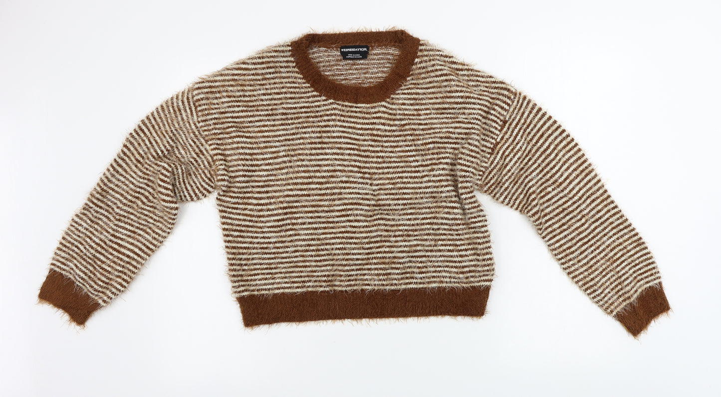 Wednesday's girl  Womens Brown Striped  Pullover Jumper Size S