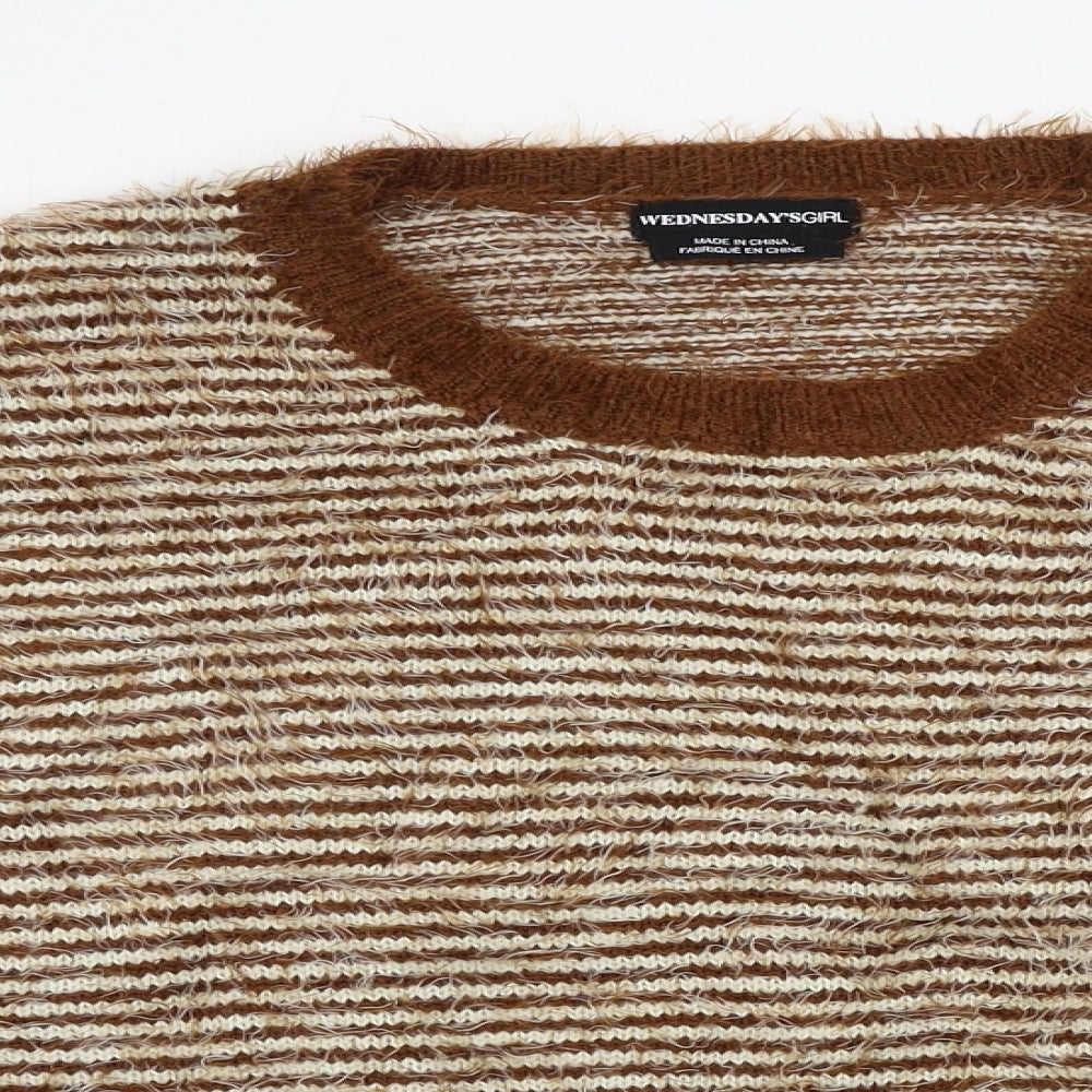 Wednesday's girl  Womens Brown Striped  Pullover Jumper Size S