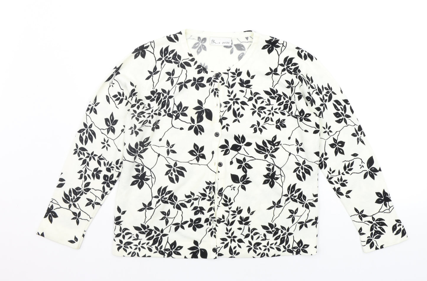 BHS Womens White Floral  Cardigan Jumper Size 14