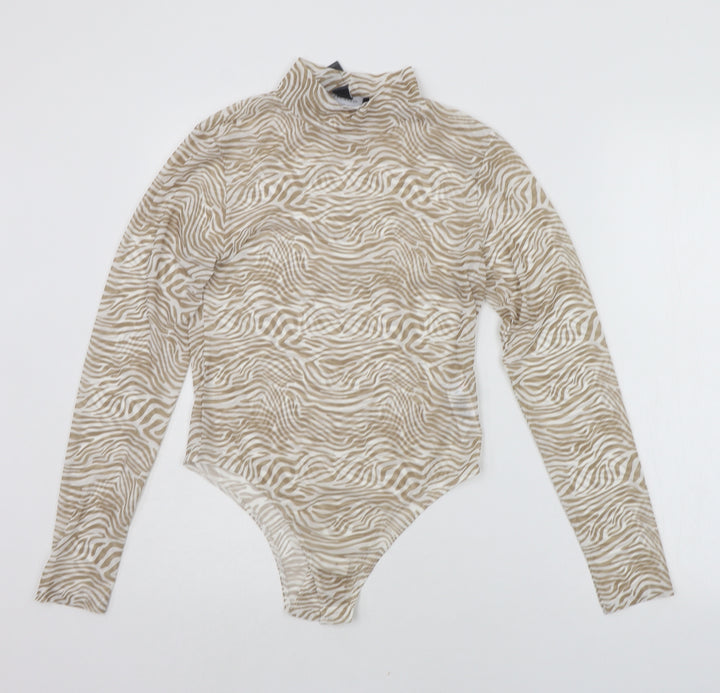 Primark Womens Beige Animal Print Bodysuit One-Piece Size S