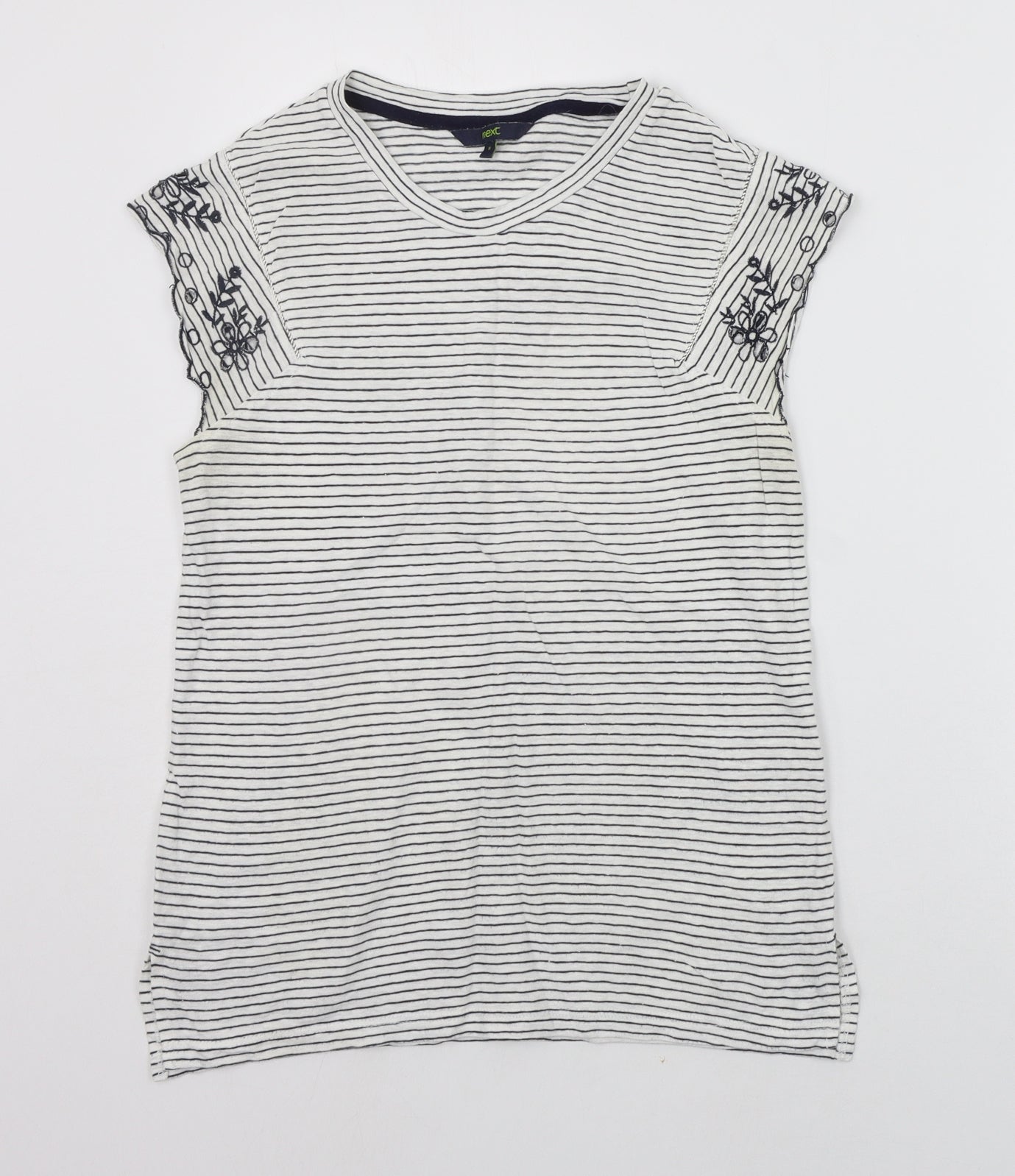 NEXT Womens White Striped  Basic T-Shirt Size 8