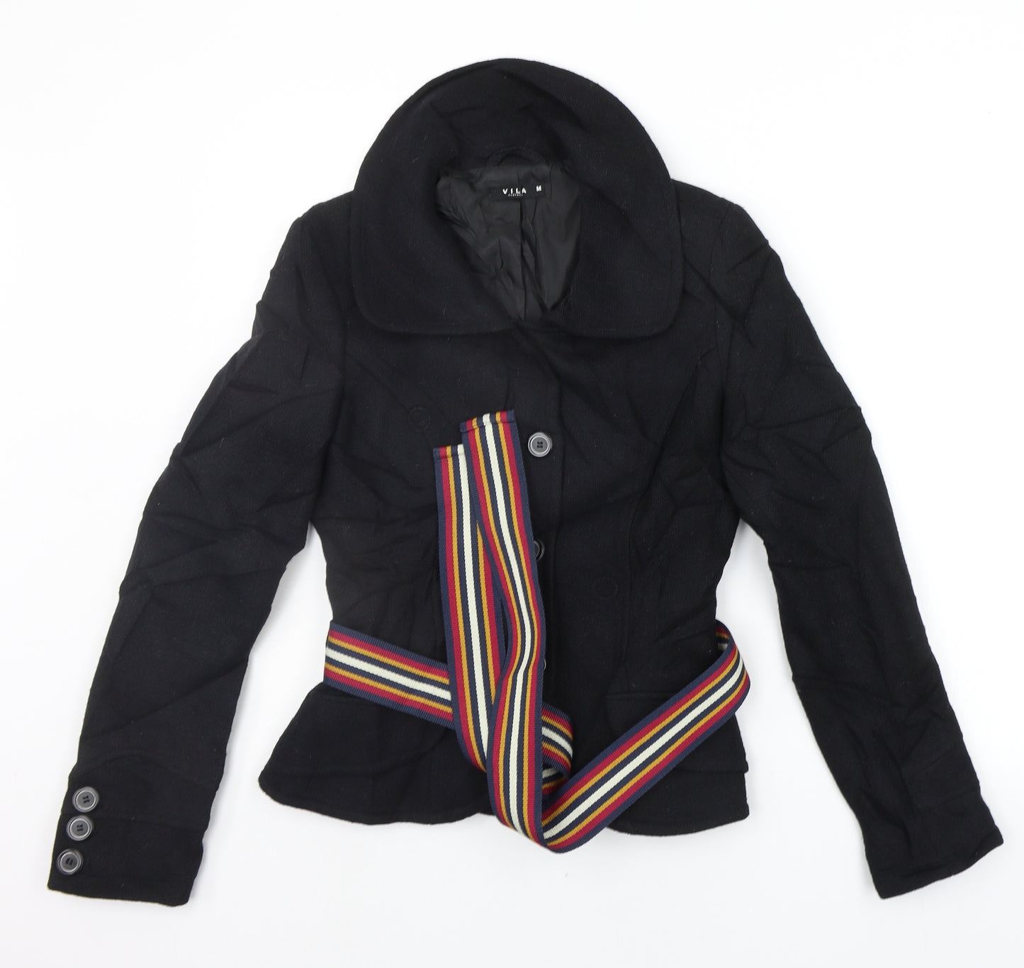 VILLA Womens Black   Jacket Coat Size M  - BELTED