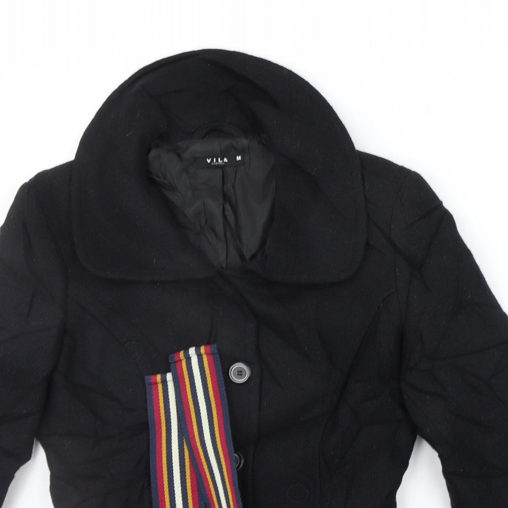 VILLA Womens Black   Jacket Coat Size M  - BELTED