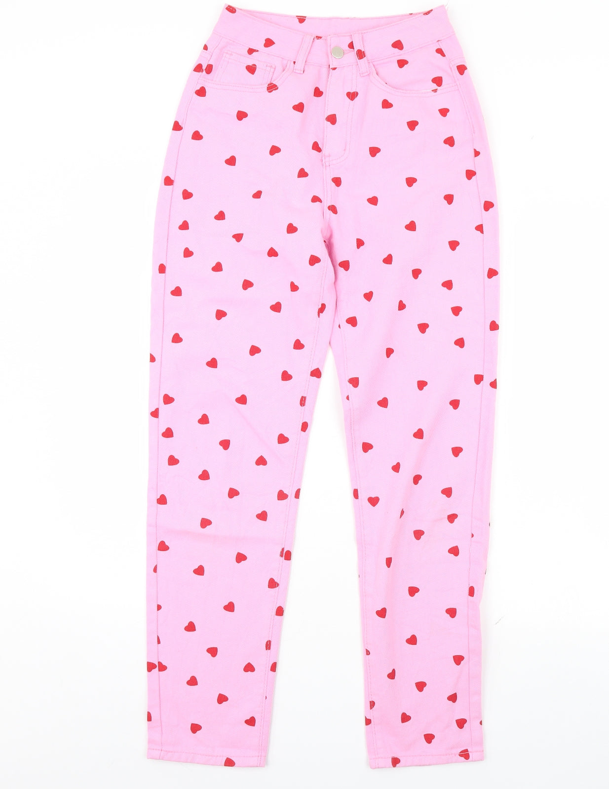 SheIn Womens Pink  Denim Straight Jeans Size XS L30 in - Heart Detail