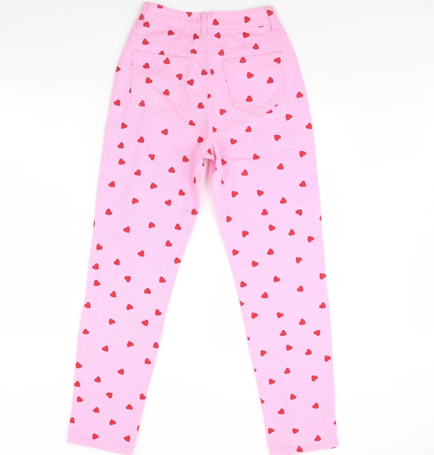SheIn Womens Pink  Denim Straight Jeans Size XS L30 in - Heart Detail