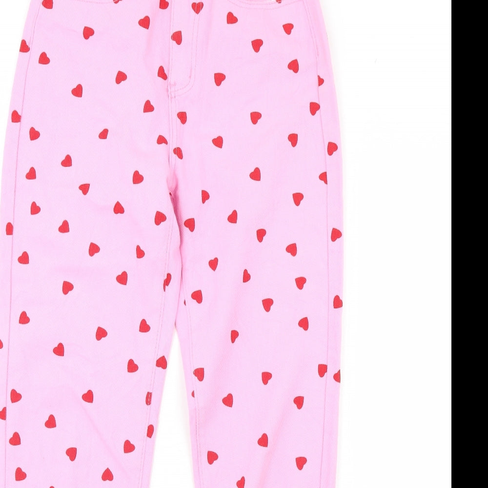 SheIn Womens Pink  Denim Straight Jeans Size XS L30 in - Heart Detail